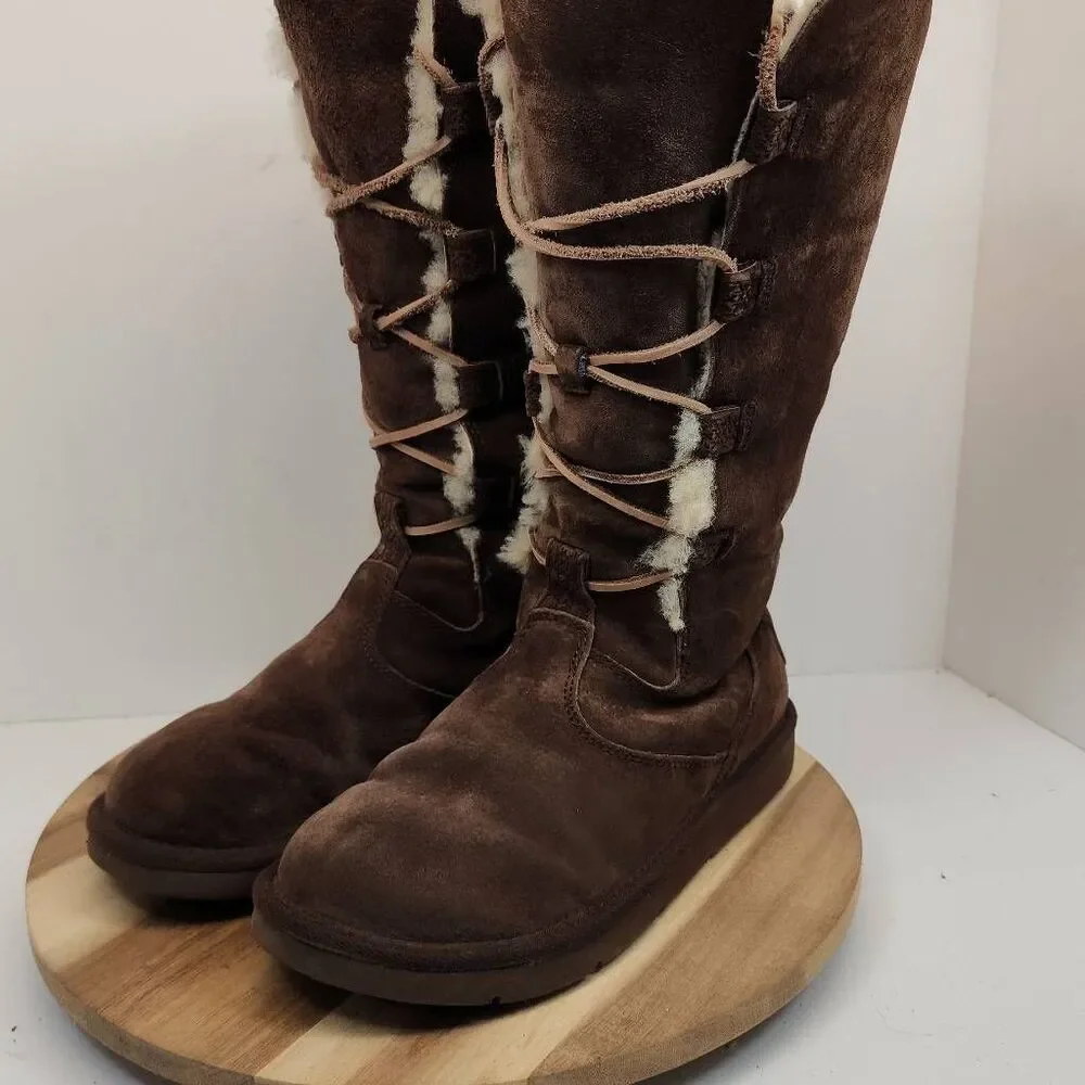 UGG Whitley Tall Lace-up Women's Sheepskin Winter Boots Size 9 Brown
